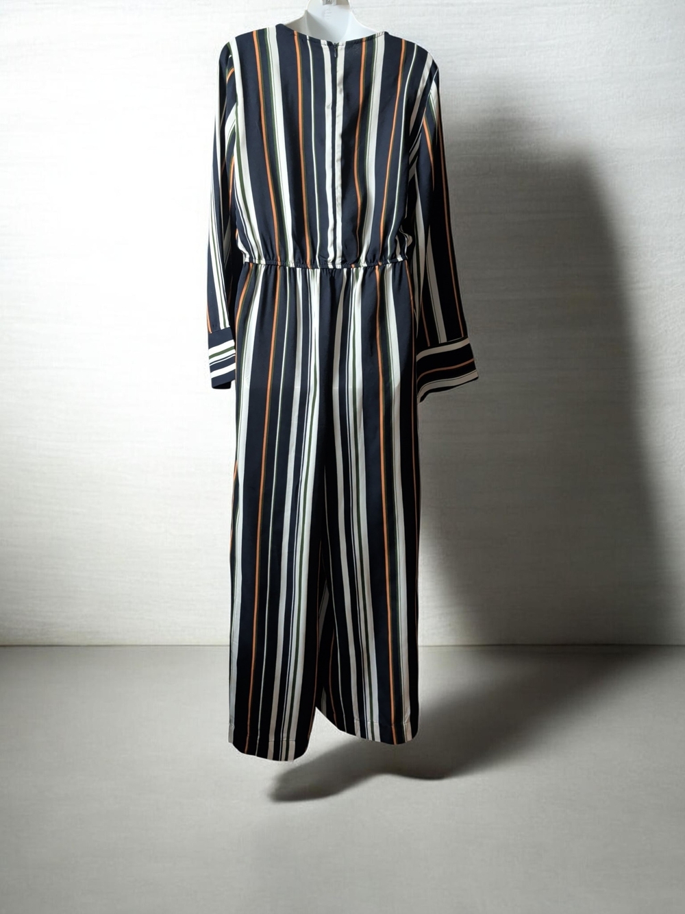 Striped V-Neck Long Sleeve Maxi Dress in Black, White & Tan - Picture 2 of 10